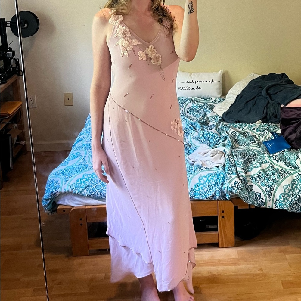 Elegant Vintage Pink Floral Dress
